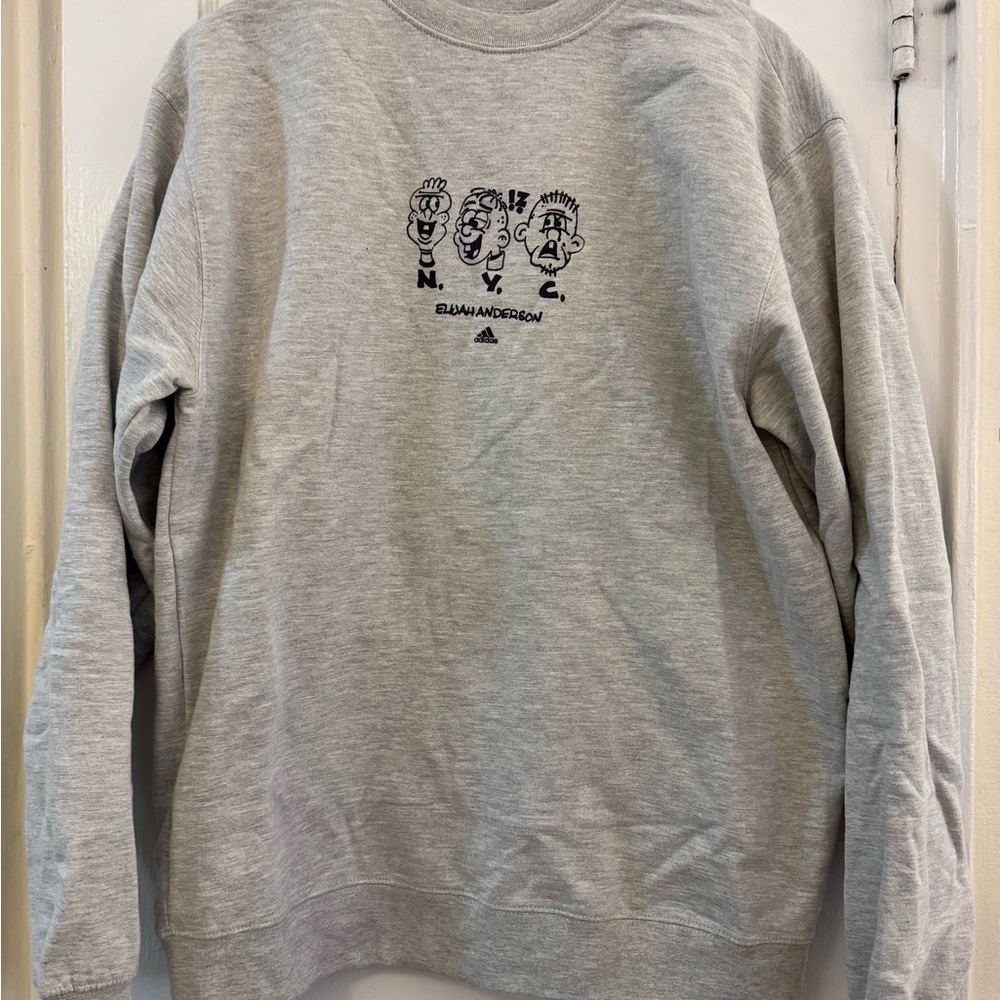adidas Elijah Anderson Gray Crewneck Sweater with Cartoon Graphic